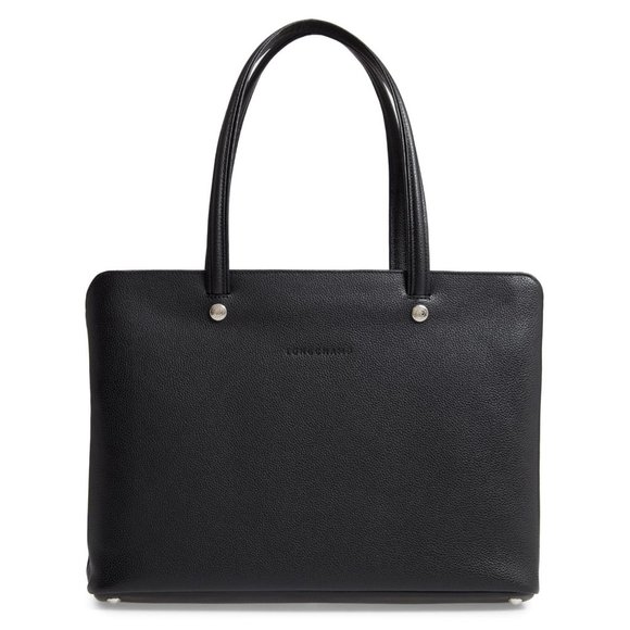 NWT LONGCHAMP Le Foulonne Large Leather Shoulder Tote BLACK AUTHENTIC